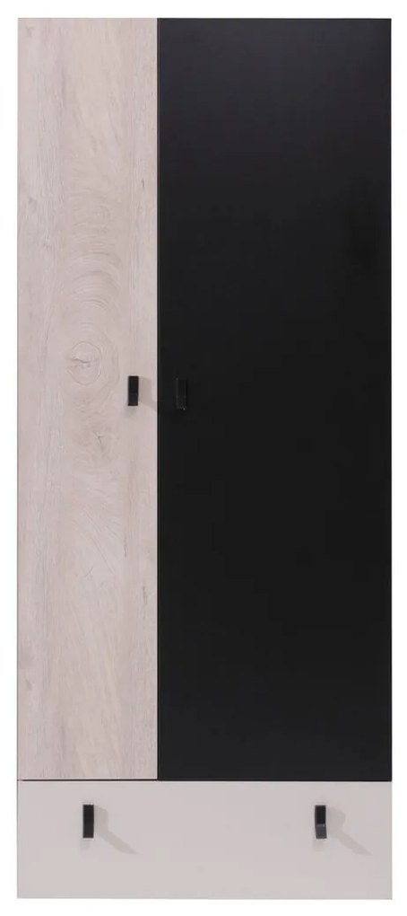 Ντουλάπα Omaha H102, Beige, Δρυς, Μαύρο, 190x80x50cm, 70 kg, Πόρτες ντουλάπας: Με μεντεσέδες, Αριθμός ραφιών: 4, Αριθμός ραφιών: 4 | Epipla1.gr