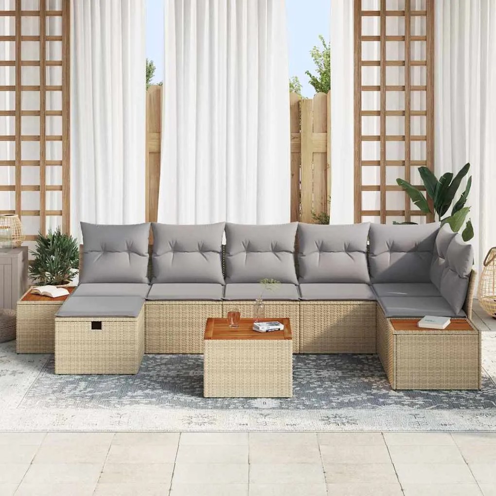 vidaXL Σετ Καναπέ Κήπου 8 pcs Μπεζ 55 x 62 x 69 εκ Πολυ ράταν