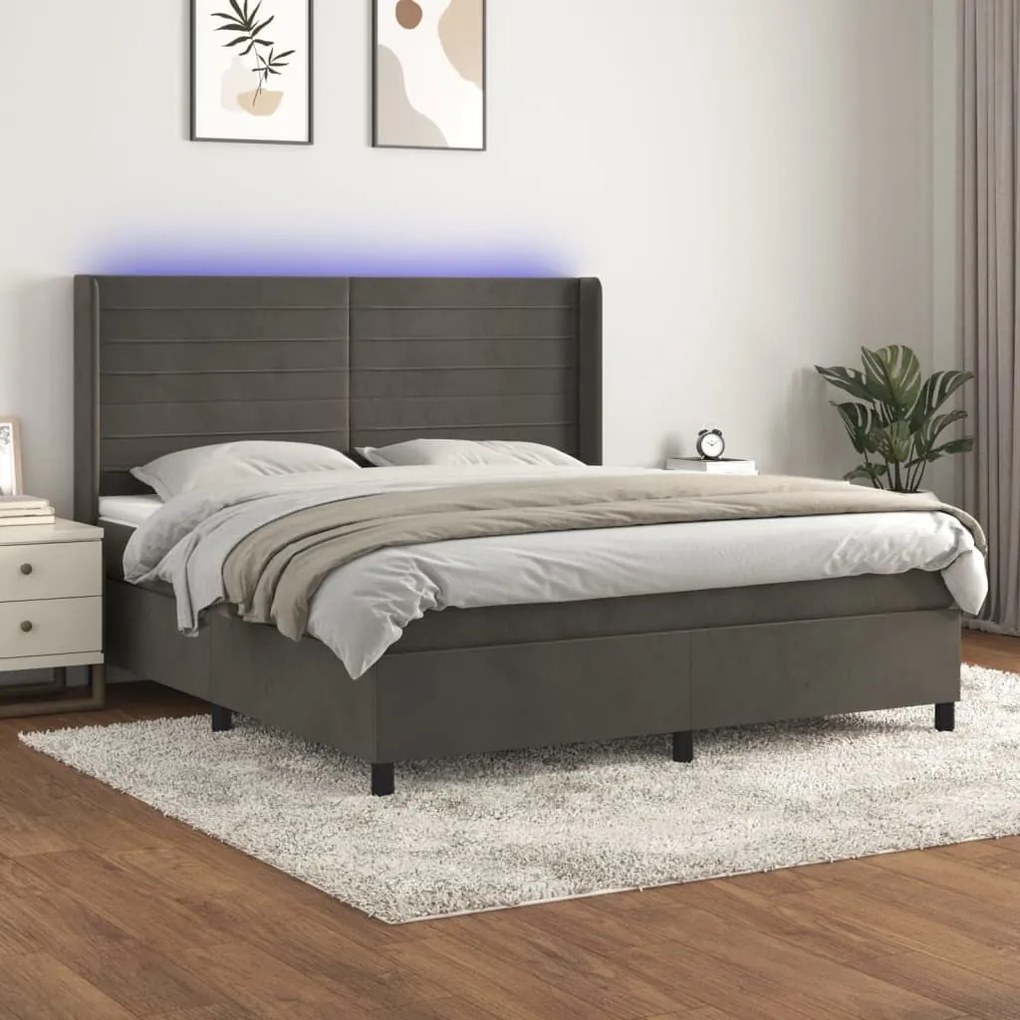 ΚΡΕΒΑΤΙ BOXSPRING ΜΕ ΣΤΡΩΜΑ &amp; LED ΣΚ. ΓΚΡΙ 160X200ΕΚ. ΒΕΛΟΥΔΙΝΟ 3139632