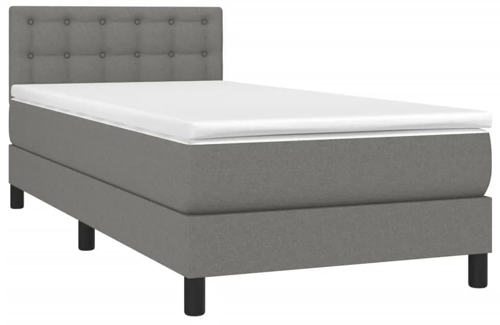 Κρεβάτι Boxspring με Στρώμα Σκούρο Γκρι 90x200 εκ. Υφασμάτινο - Γκρι