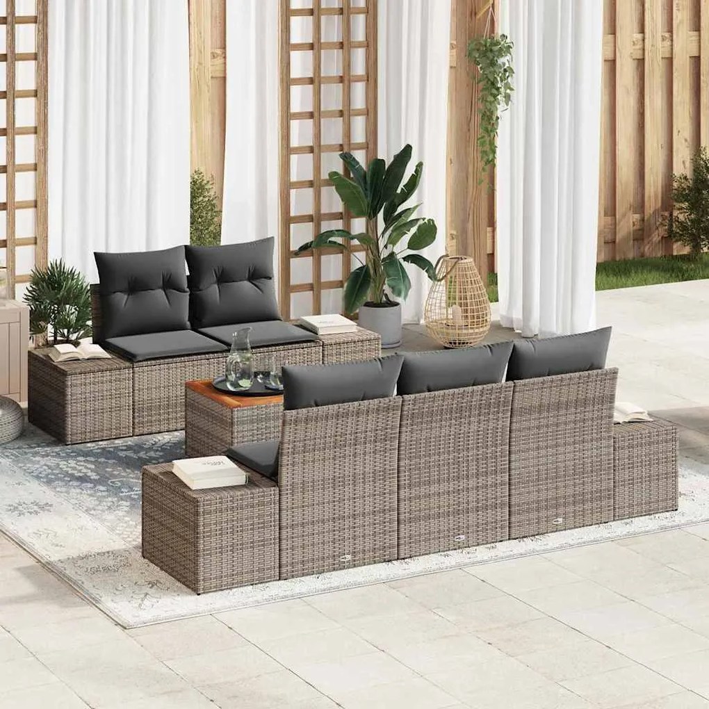 vidaXL Σετ Καναπέ Κήπου με μαξιλάρι 6 pcs Γκρι Πολυ ράταν