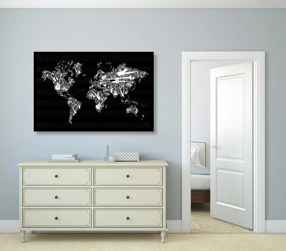 Εικόνα στον παγκόσμιο χάρτη μουσικής από φελλό - 120x80  peg