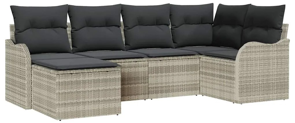 vidaXL Σετ Καναπέ Κήπου με μαξιλάρι 6 pcs Ανοιχτό γκρι Πολυ ράταν