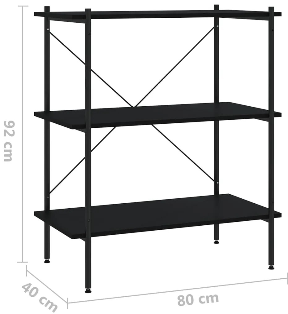 vidaXL Ραφιέρα 3 Επιπέδων Μαύρη 80 x 40 x 92 εκ.