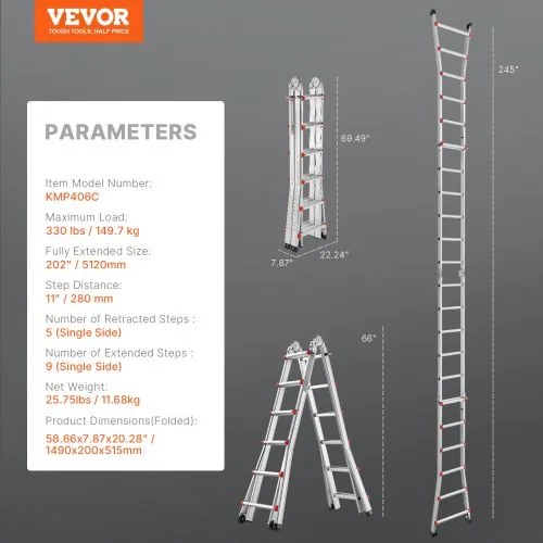 VEVOR Telescoping Ladder A Frame 20 FT Extension Multi-Function for Homework