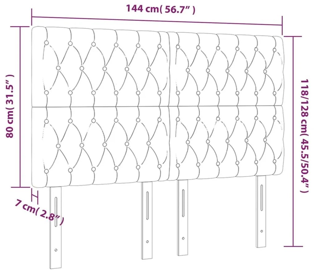 Κεφαλάρι Κρεβατιού LED Μαύρο 144x7x118/128 εκ. Βελούδινο - Μαύρο