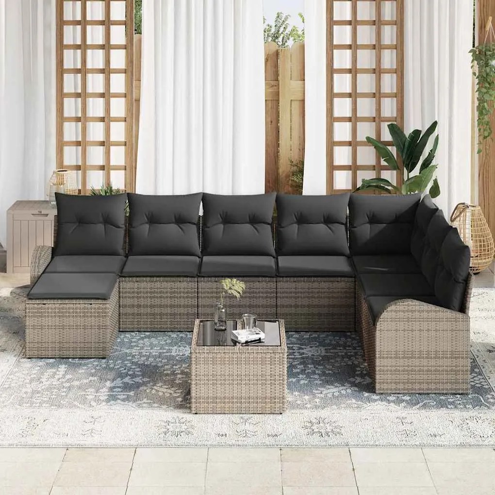 vidaXL Σετ Καναπέ Κήπου με μαξιλάρι 9 pcs Γκρι Πολυ ράταν