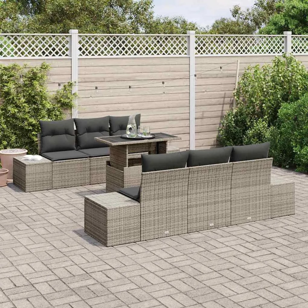 vidaXL Σετ Καναπέ Κήπου με μαξιλάρι 7 pcs Γκρι 100 x 55 x 73 εκ.