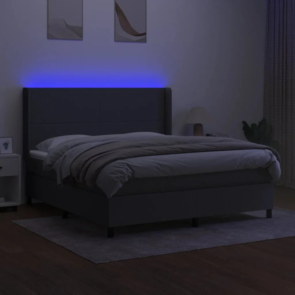 Κρεβάτι Boxspring με Στρώμα &amp; LED Σκ.Γκρι 180x200 εκ Υφασμάτινο - Γκρι