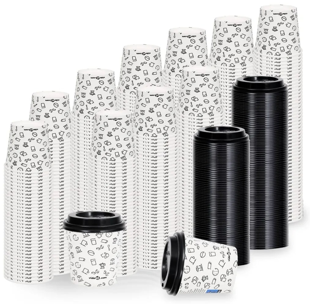 vidaXL Ποτήρια Καφέ Χάρτινα με Καπάκια 120 ml 1000 Τεμάχια Λευκά/Μαύρα