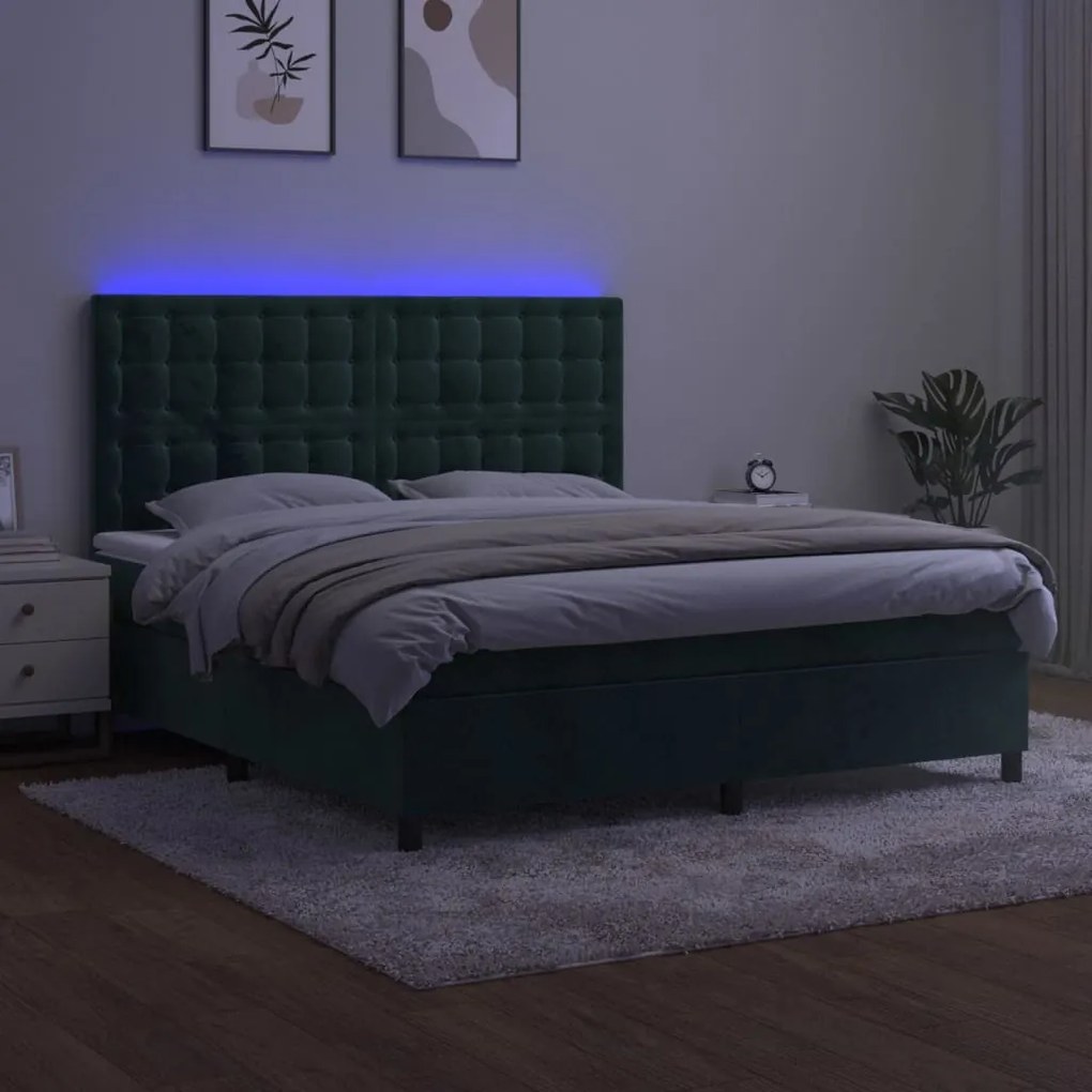 ΚΡΕΒΑΤΙ BOXSPRING ΜΕ ΣΤΡΩΜΑ &amp; LED ΣΚ. ΠΡΑΣΙΝΟ 160X200ΕΚ ΒΕΛΟΥΔΟ 3136374