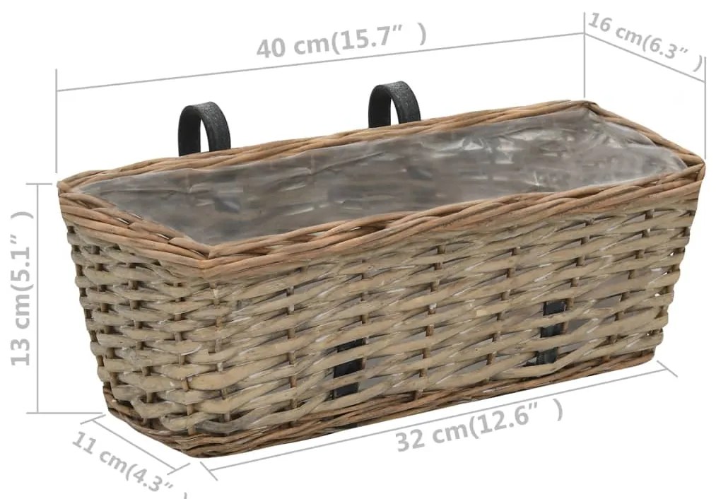 vidaXL Ζαρντινιέρες Μπαλκονιού 2 τεμ. 40 εκ. από Wicker με Επένδυση PE