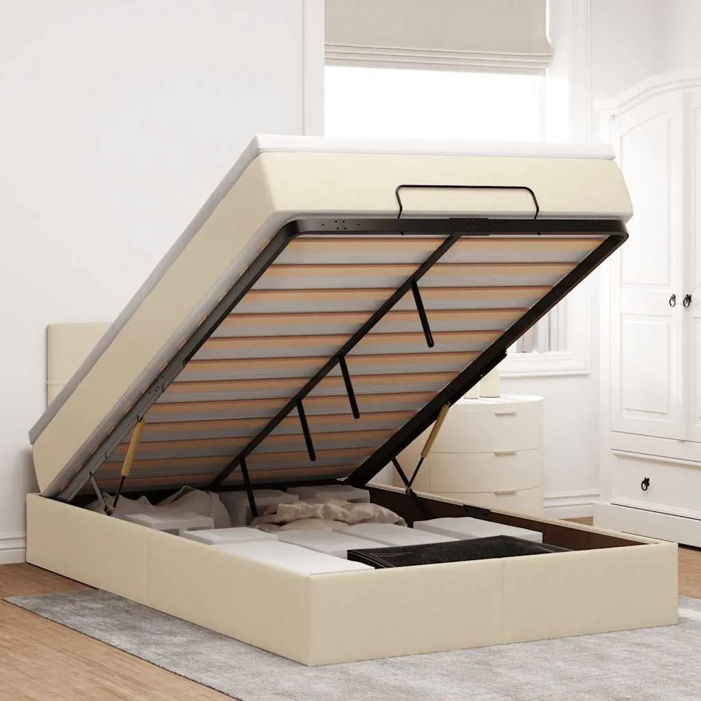 Οθωμανικό κρεβάτι με στρώμα & LEDs Cream 120x200cm ύφασμα