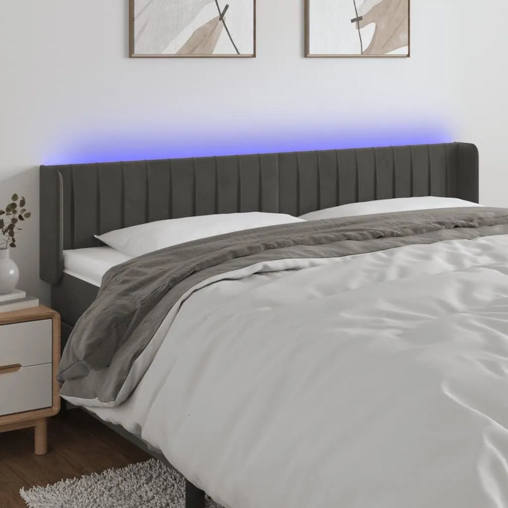 Κεφαλάρι Κρεβατιού LED Σκούρο Γκρι 203x16x78/88 εκ. Βελούδινο 3123541