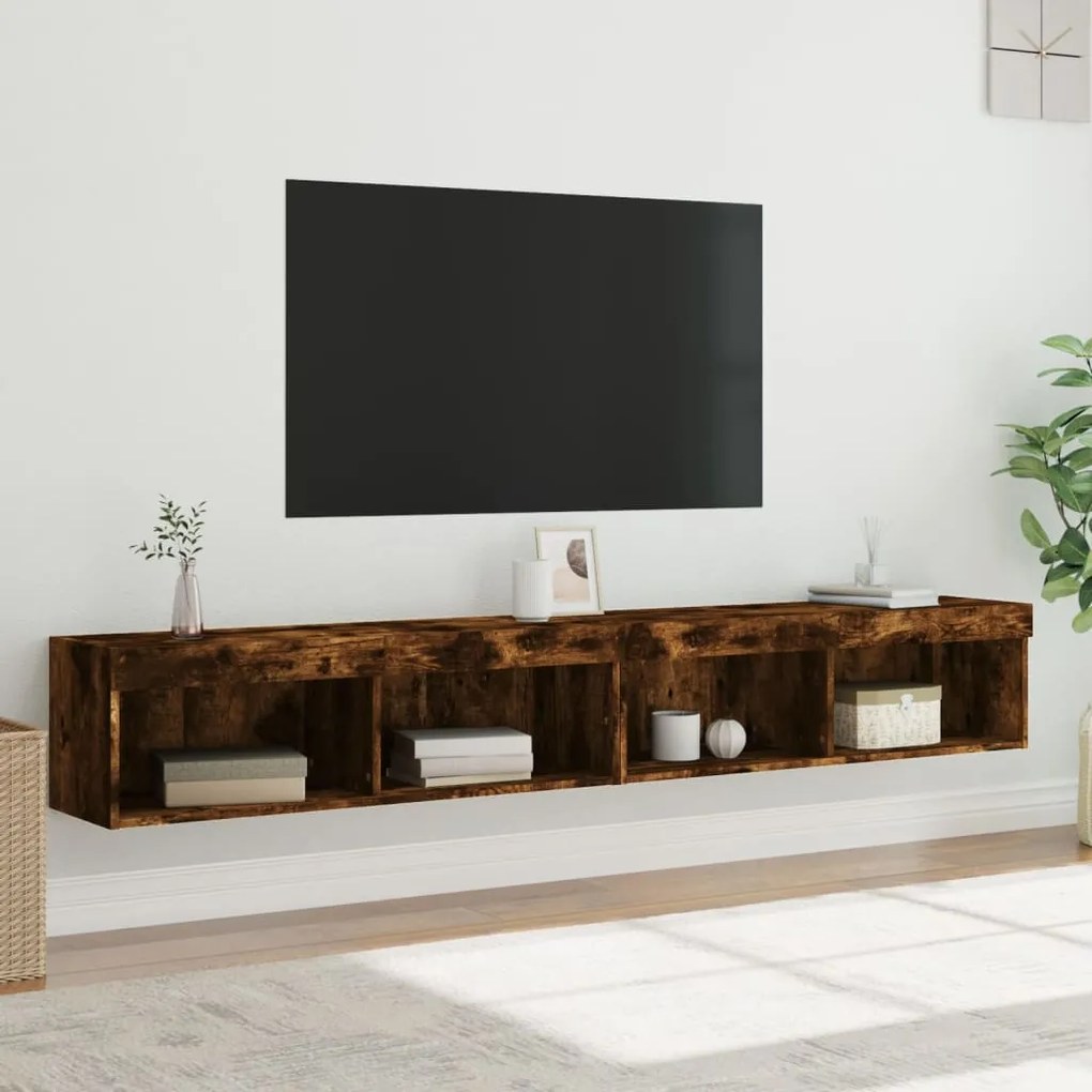 vidaXL Έπιπλα Τηλεόρασης με LED 2 τεμ. Καπνιστή Δρυς 100 x 30 x 30 εκ.