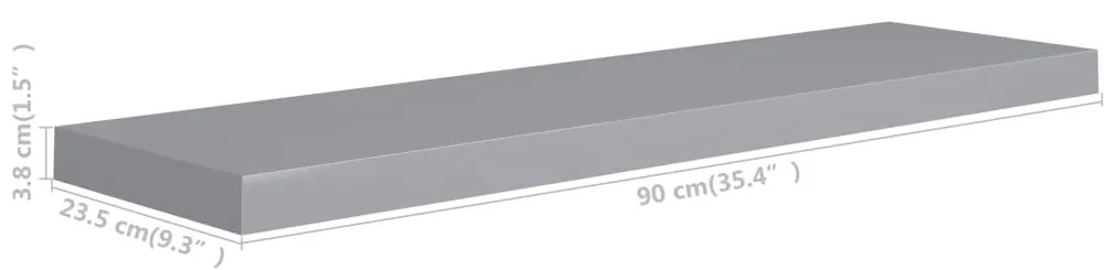 Ράφια Τοίχου 4 τεμ. Γκρι 90x23,5x3,8 εκ. MDF 323861