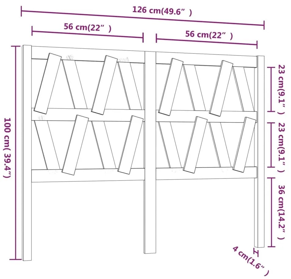 vidaXL Κεφαλάρι Κρεβατιού Γκρι 126 x 4 x 100 εκ. από Μασίφ Ξύλο Πεύκου