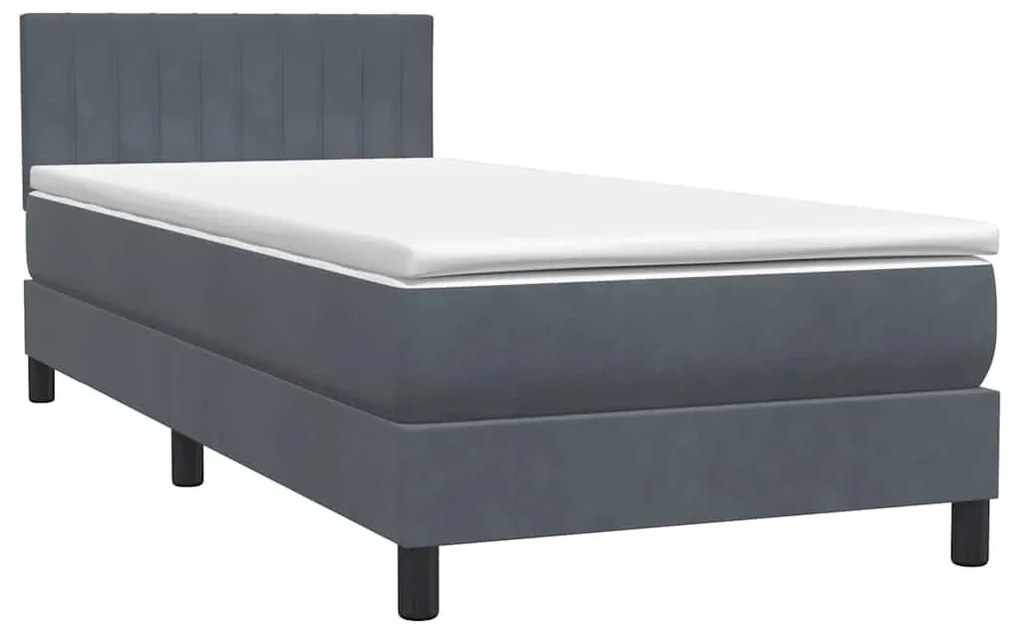 Κρεβάτι Boxspring με Στρώμα Σκούρο Γκρι 90x210 εκ. Βελούδινο - Γκρι