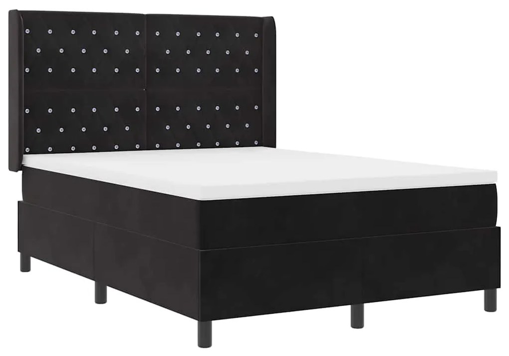 vidaXL Κρεβάτι Box Spring LED με Στρώμα Μαύρο 140 x 200 cm Βελούδο