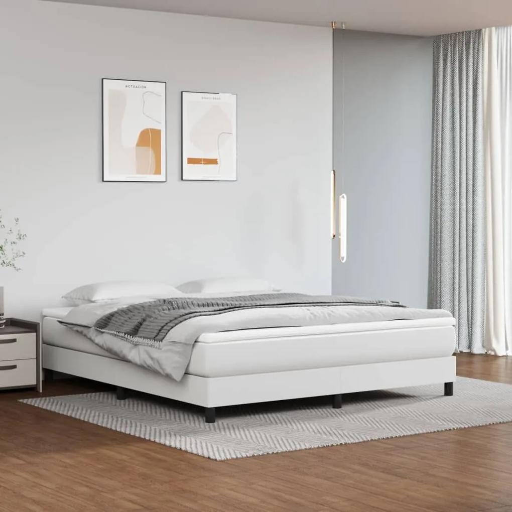 Κρεβάτι Boxspring με Στρώμα Λευκό 180x200 εκ. Συνθετικό Δέρμα - Λευκό