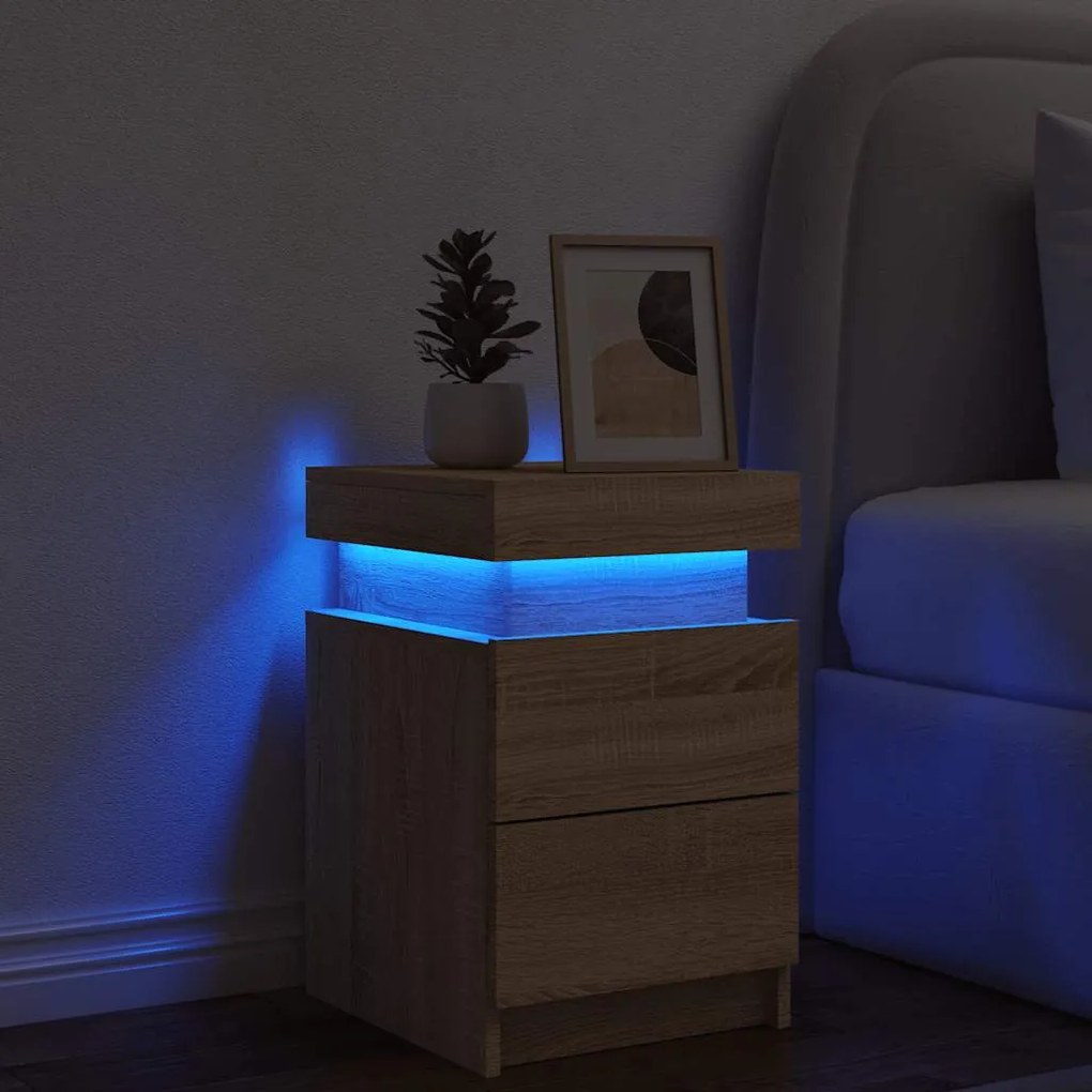 vidaXL Κομοδίνο με Φώτα LED Sonoma Δρυς 35 x 39 x 55 εκ.