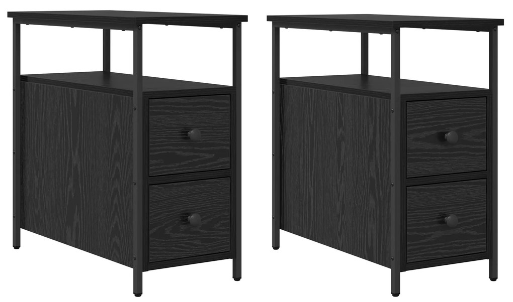 vidaXL Κομοδίνο με συρτάρι 2 pcs Μαύρη δρυς 30 x 60 x 60 εκ.