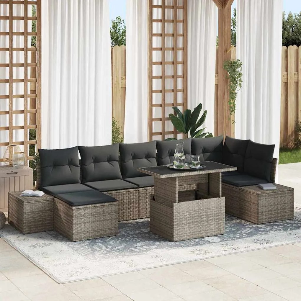 vidaXL Σετ Καναπέ Κήπου με μαξιλάρι 8 pcs Γκρι