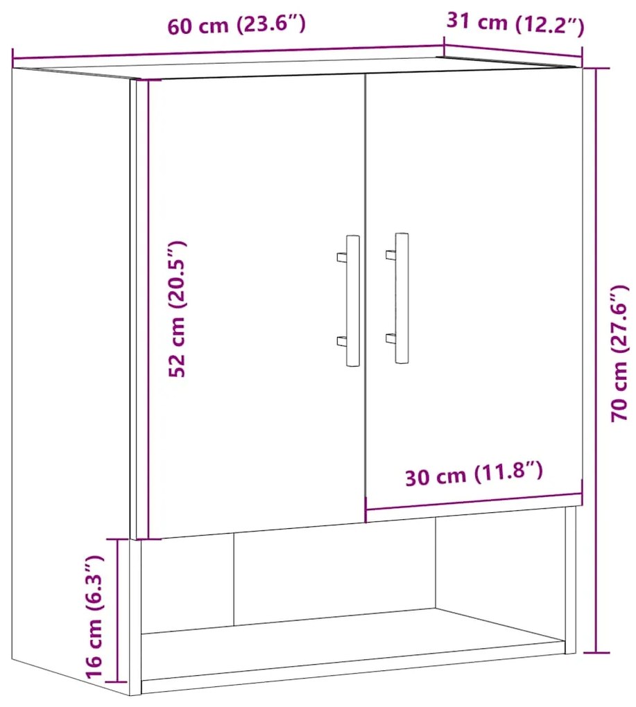Ντουλάπι Τοίχου Παλιό Ξύλο 60 x 31 x 70 εκ. Επεξεργασμένο Ξύλο - Καφέ