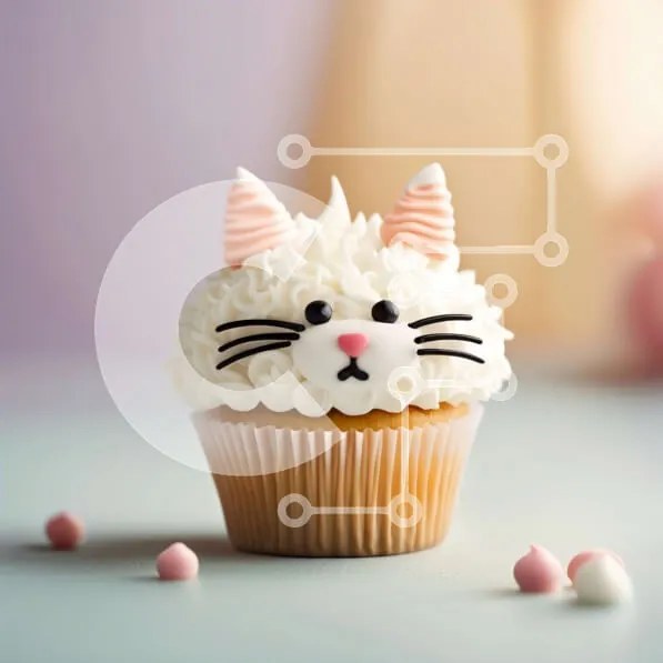 Intra Συλλεκτικό Ξύλινο Παζλ Plywood  4mm - Αξιολάτρευτο Cupcake White Cat με ροζ και λευκό παγωμένο Σε Ξύλινο Κουτί - Διαστάσεις: 10x10 cm – 25 κομμάτια