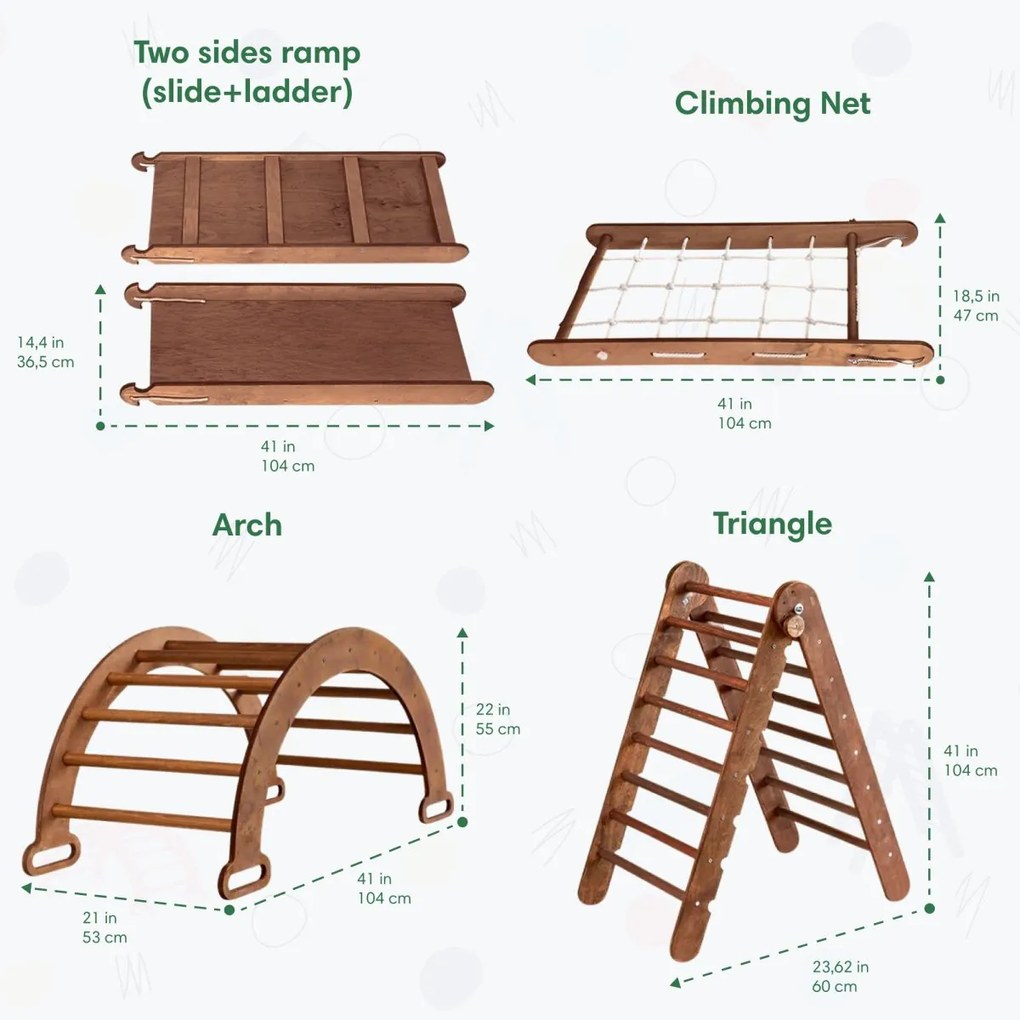 Σετ Αναρριχησης Montessori 5 Σε 1: Τριγωνικη Σκαλα + Αψιδα + Τσουληθρα + Διχτυ + Μαξιλαρι