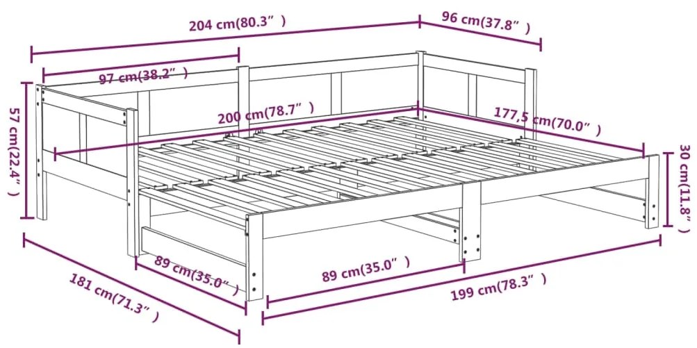 Καναπές Κρεβάτι Συρόμενος Λευκός 2x(90x200) εκ. από Μασίφ Πεύκο - Λευκό