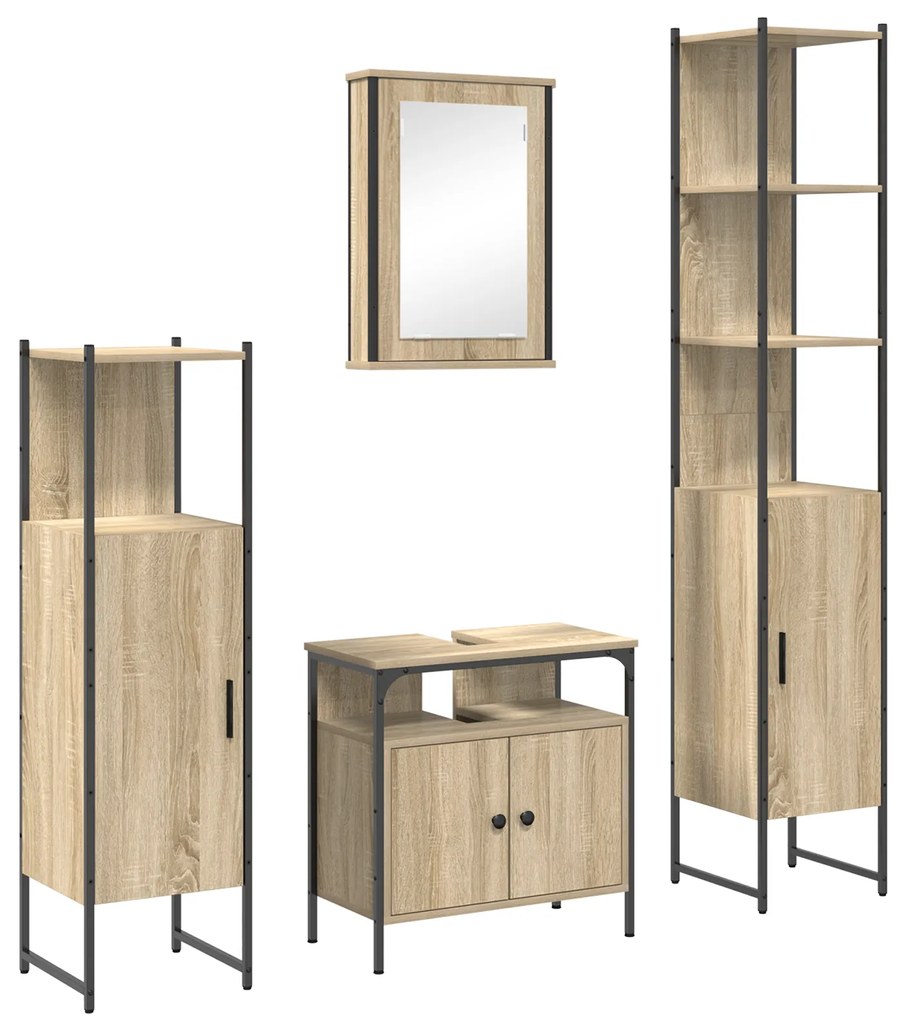 vidaXL Σετ Επίπλων Μπάνιου 4 pcs Sonoma Δρυς 33 x 33 x 185.5 εκ