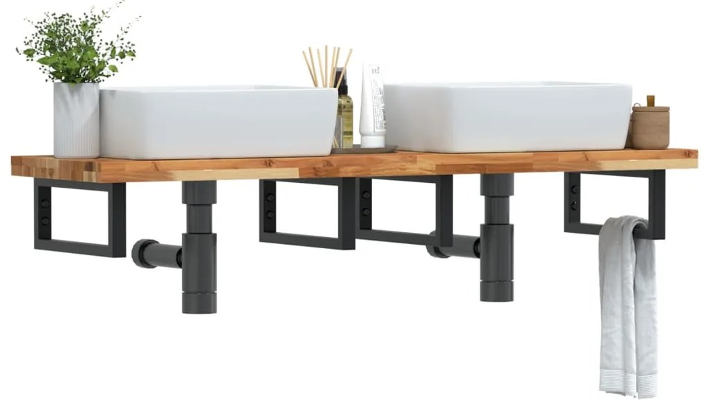 Ράφι Νιπτήρα Τοίχου από Ατσάλι / Μασίφ Ξύλο Ακακίας