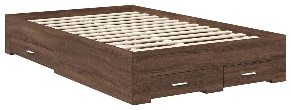 vidaXL Σκελετός Κρεβατιού Καφέ Δρύινο και Ασημί 135 x 190 cm