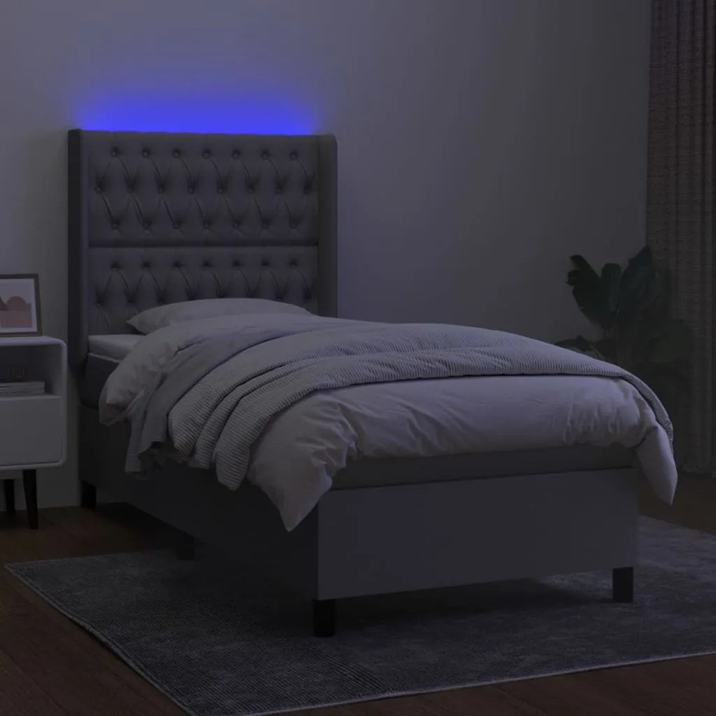 vidaXL Κρεβάτι Boxspring με Στρώμα & LED Αν.Γκρι 90x190 εκ. Υφασμάτινο