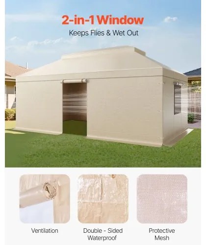 VEVOR Winter Gazebo Cover Fits 3.66 x 6.10m Hardtop Gazebos, All-Weather Double-Tiered Gazebo Cover with Sidewalls &amp; Mesh Windows, High-Density PE Enclosed Storage Shelter Covers, Gazebos not Included