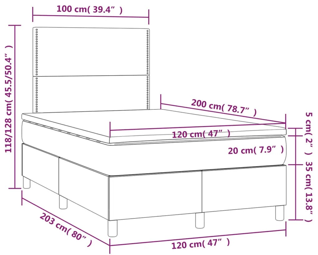 vidaXL Κρεβάτι Boxspring με Στρώμα Ροζ 120x200 εκ. Βελούδινο