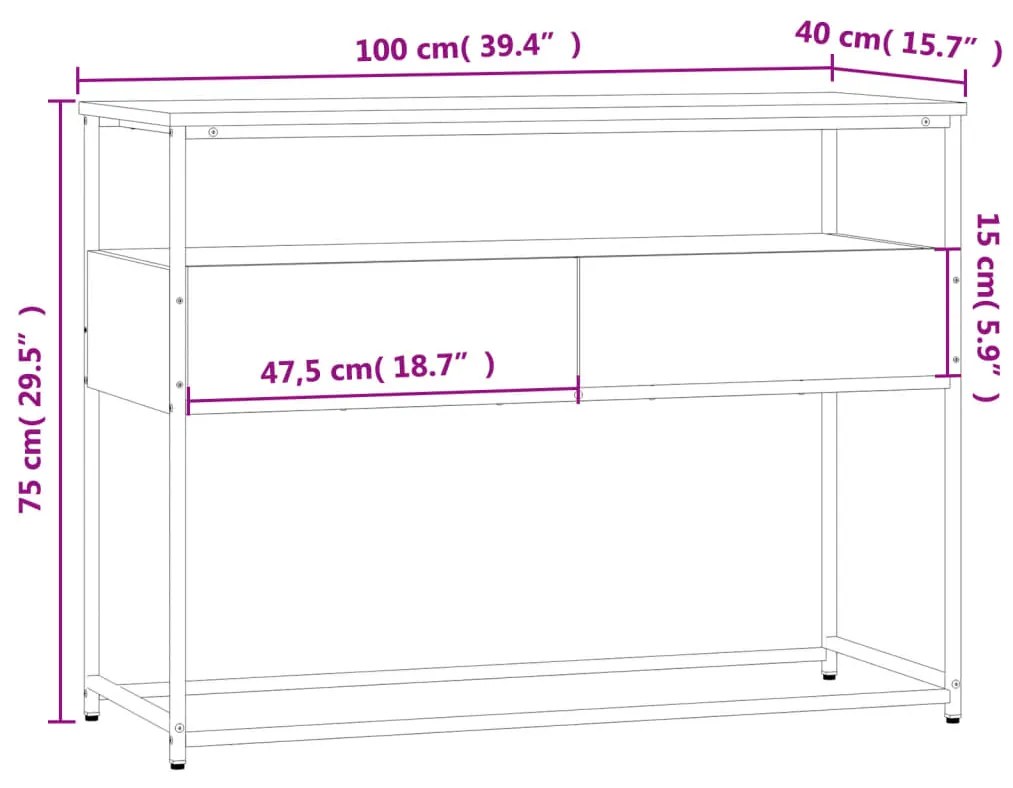 Τραπέζι Κονσόλα Γκρι Sonoma 100x40x75 εκ. Επεξεργασμένο Ξύλο - Γκρι