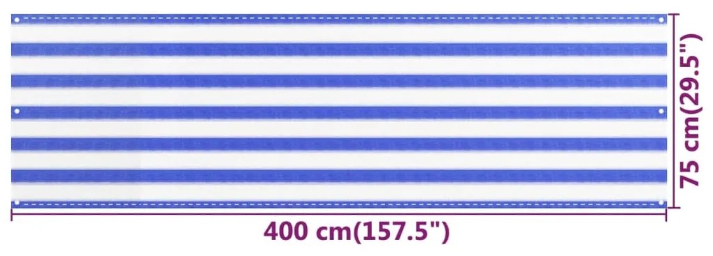 vidaXL Διαχωριστικό Βεράντας Μπλε / Λευκό 75x400 εκ. από HDPE