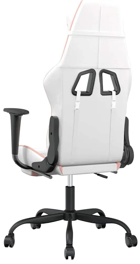 vidaXL Καρέκλα Gaming Μασάζ Υποπόδιο Λευκό & Ροζ από Συνθετικό Δέρμα