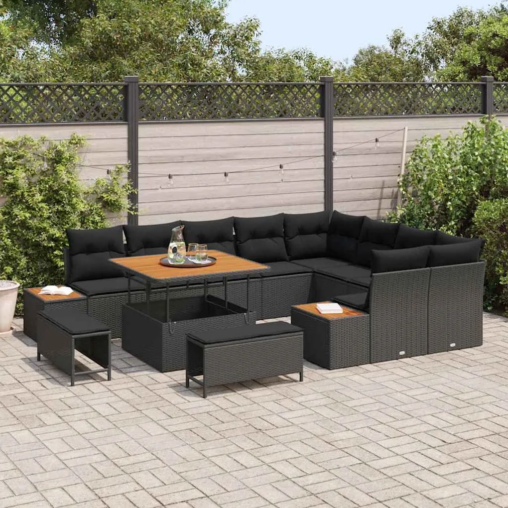vidaXL Σετ Καναπέ Κήπου με μαξιλάρι 12 pcs Μαύρο Πολυ ράταν