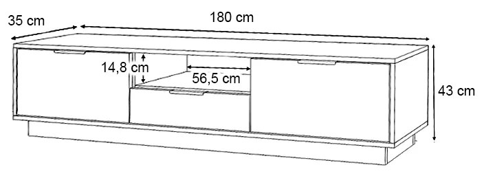 Έπιπλο τηλεόρασης Mensa Megapap χρώμα φυσικό οξιάς 180x35x43cm.