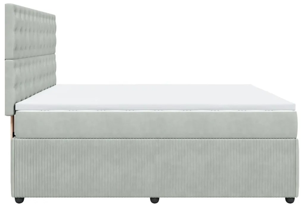 vidaXL Κρεβάτι Boxspring με Στρώμα Ανοιχτό Γκρι 180x200 εκ. Βελούδινο