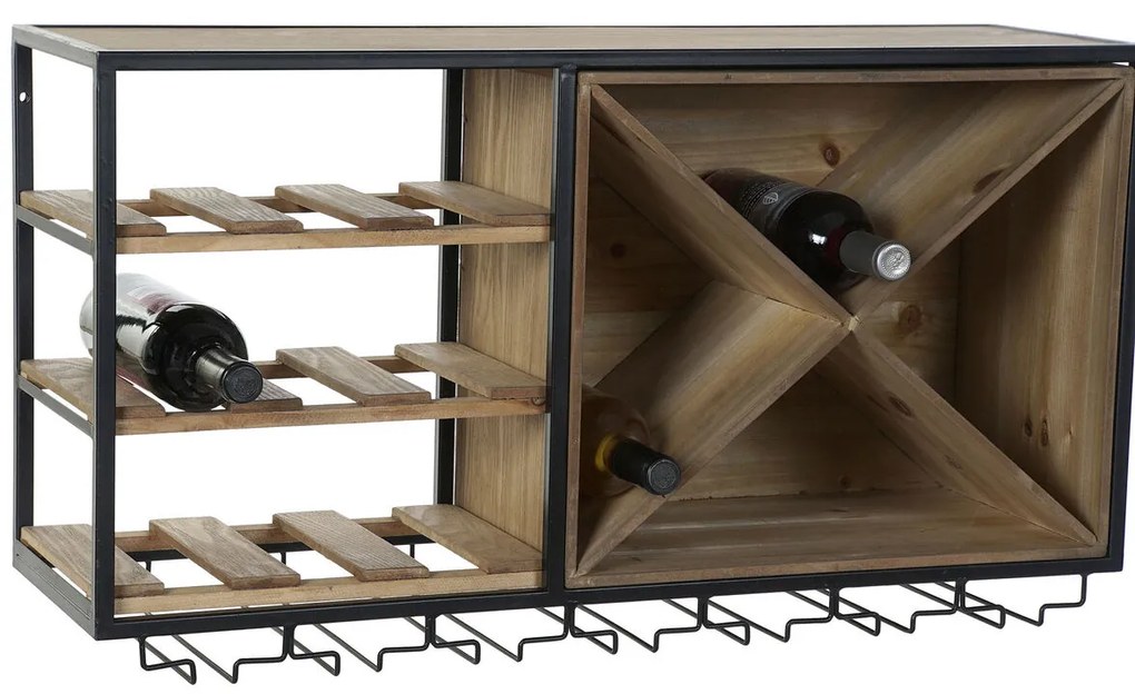 Μπουκαλοθήκη DKD Home Decor 80 x 24 x 44 cm Έλατο Φυσικό Μαύρο Μέταλλο Καφέ Ξύλο MDF