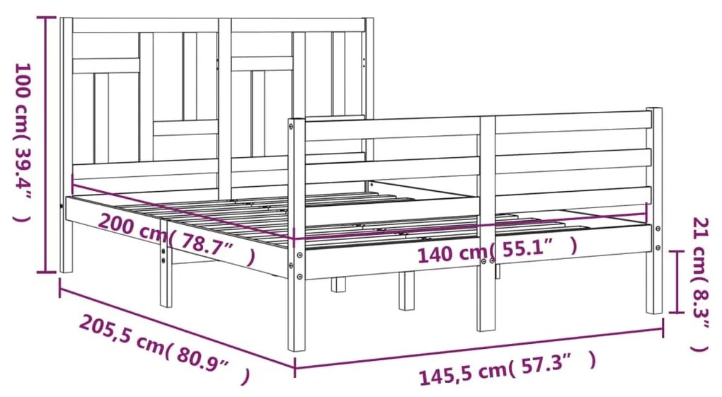 Πλαίσιο Κρεβατιού με Κεφαλάρι Λευκό 140x200 εκ. Μασίφ Ξύλο - Λευκό