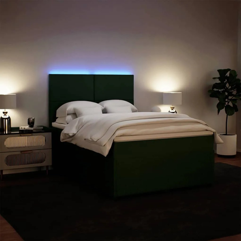 vidaXL Κρεβάτι Boxspring με Στρώμα Σκούρο Πράσινο 140x200εκ. Βελούδινο