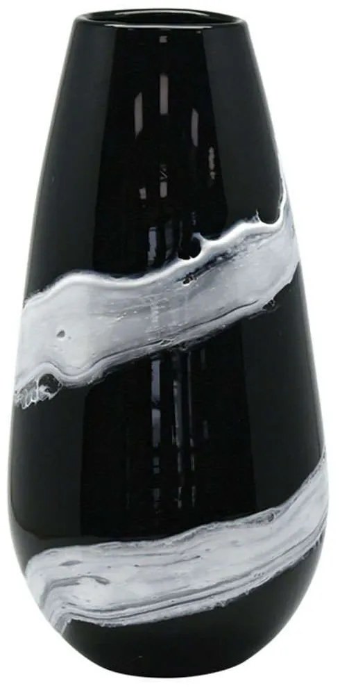 Βάζο Φυσητό Γραμμή 15-00-23921 Φ18x37cm Black-White Marhome Glass