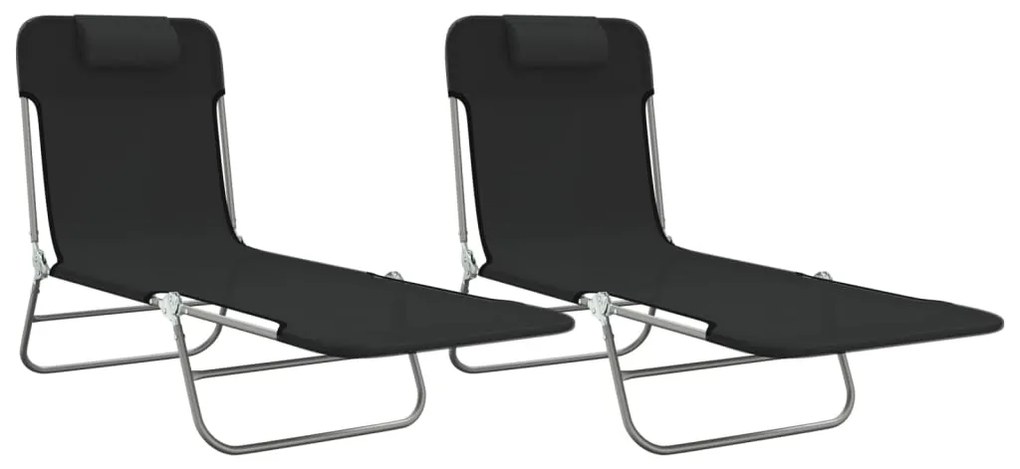 vidaXL Ξαπλώστρες Πτυσσόμενες 2 τεμ. Μαύρες από Textilene &amp; Ατσάλι
