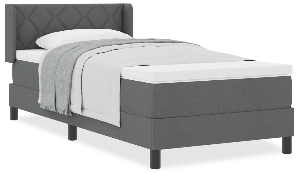 vidaXL κρεβάτι box spring με στρώμα – σκούρο γκρι – 90 x 190 εκ. – ύφασμα