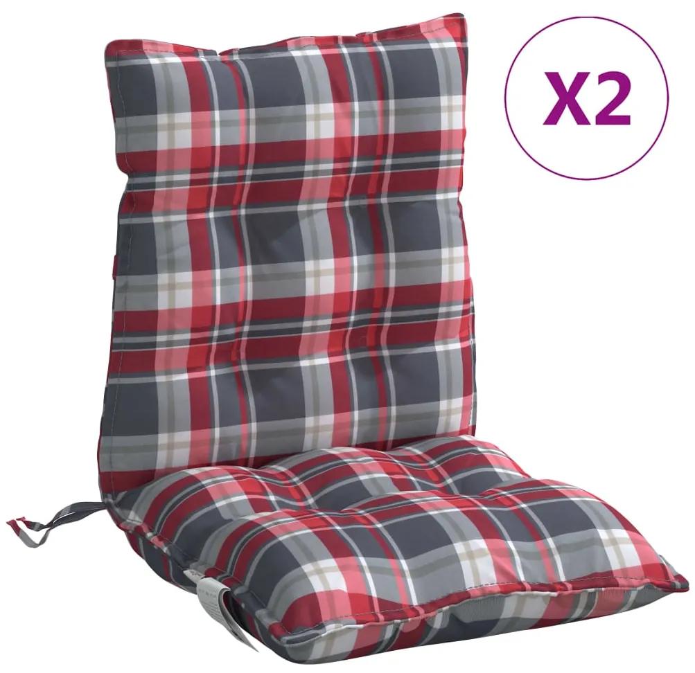vidaXL Μαξιλάρια Καρέκλας Χαμηλή Πλάτη 2τεμ.Κόκκινο Καρό Ύφασμα Oxford